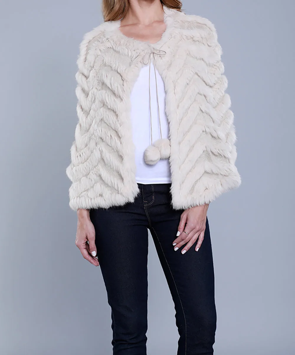 Rabbit Fur Capelet with Pom Poms