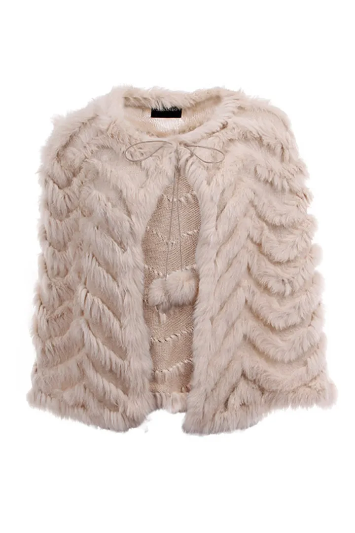 Rabbit Fur Capelet with Pom Poms