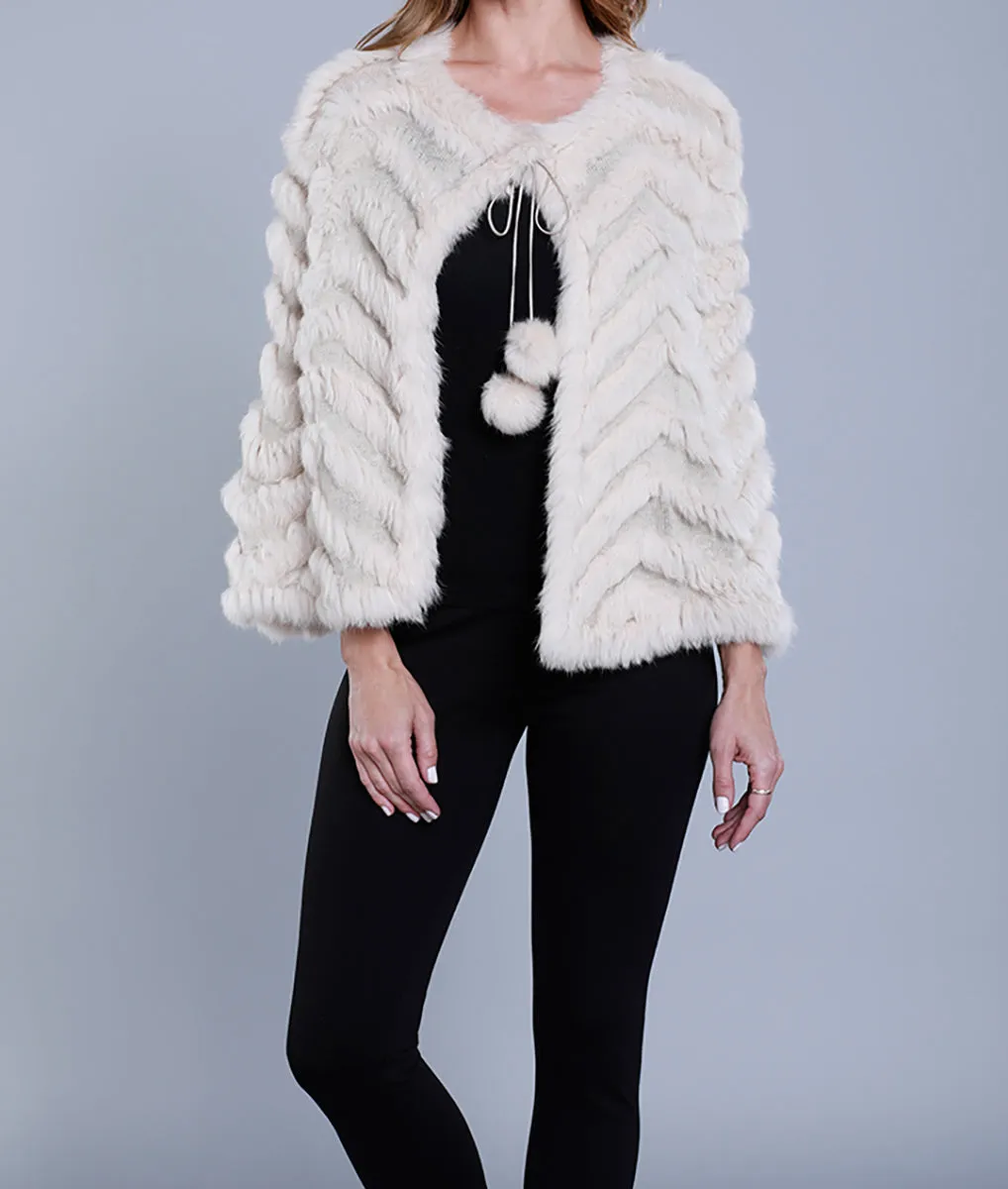 Rabbit Fur Capelet with Pom Poms