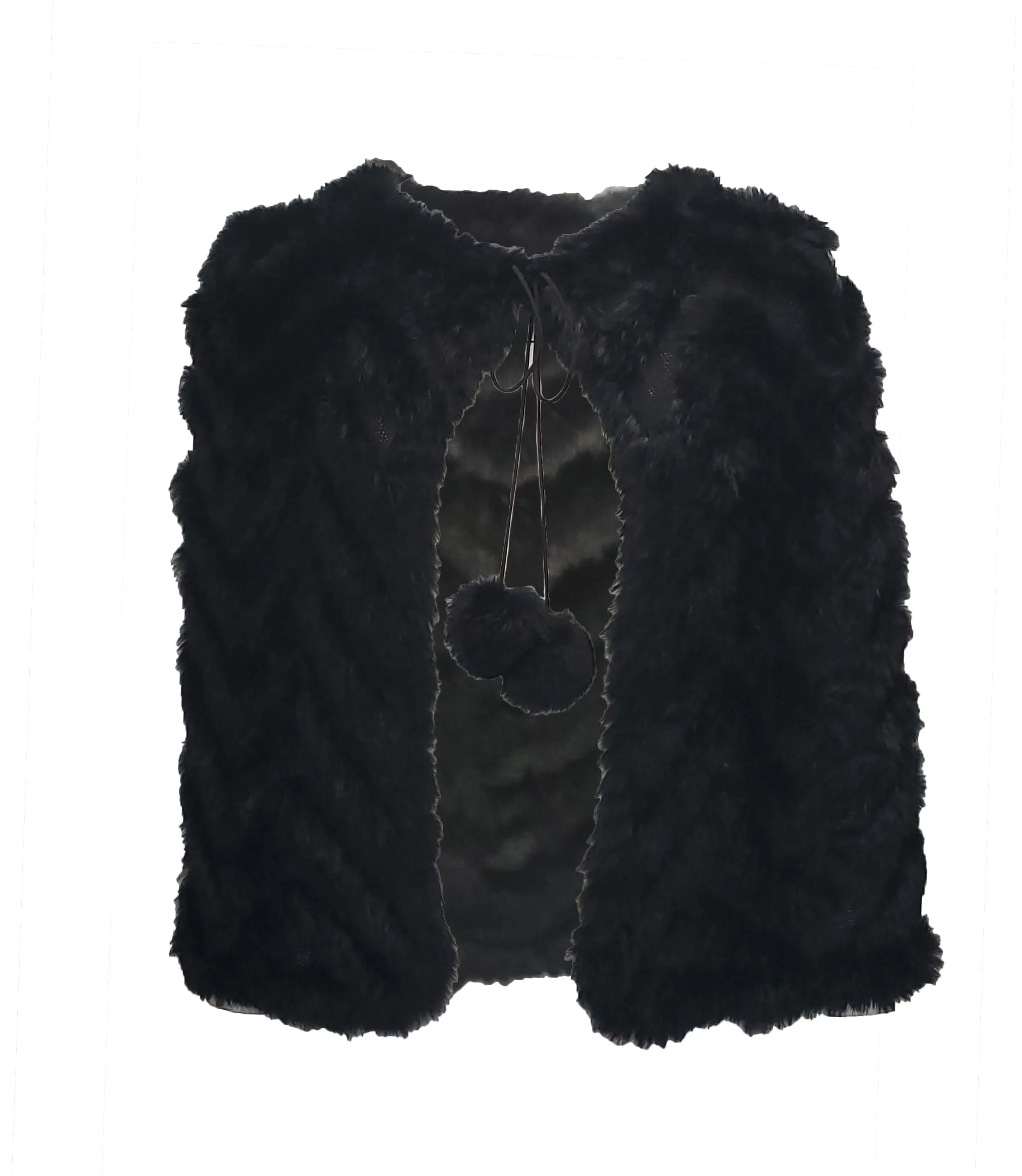 Rabbit Fur Capelet with Pom Poms