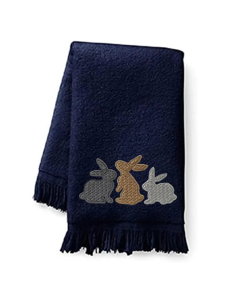 Rabbits Embroidered Fingertip Towel