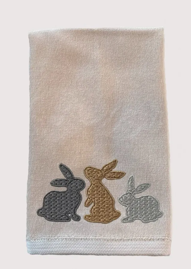 Rabbits Embroidered Fingertip Towel