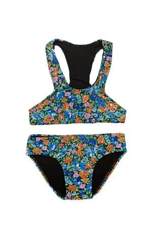 Racer Back Bikini 70's Flower Blue