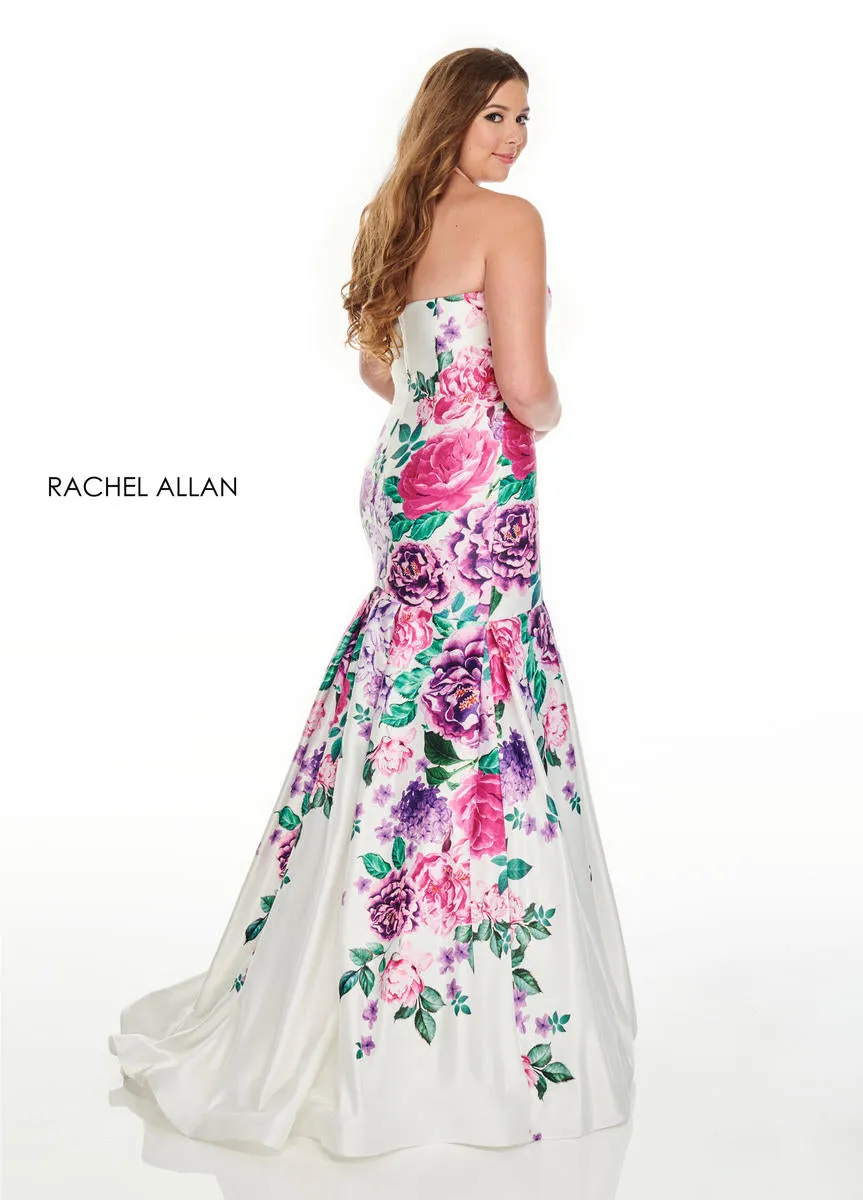 Rachel Allan Curves 7238 White Floral Print Mermaid Dress