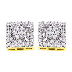 Radiant Baguette Square Diamond Earrings .75cttw 10K Yellow Gold