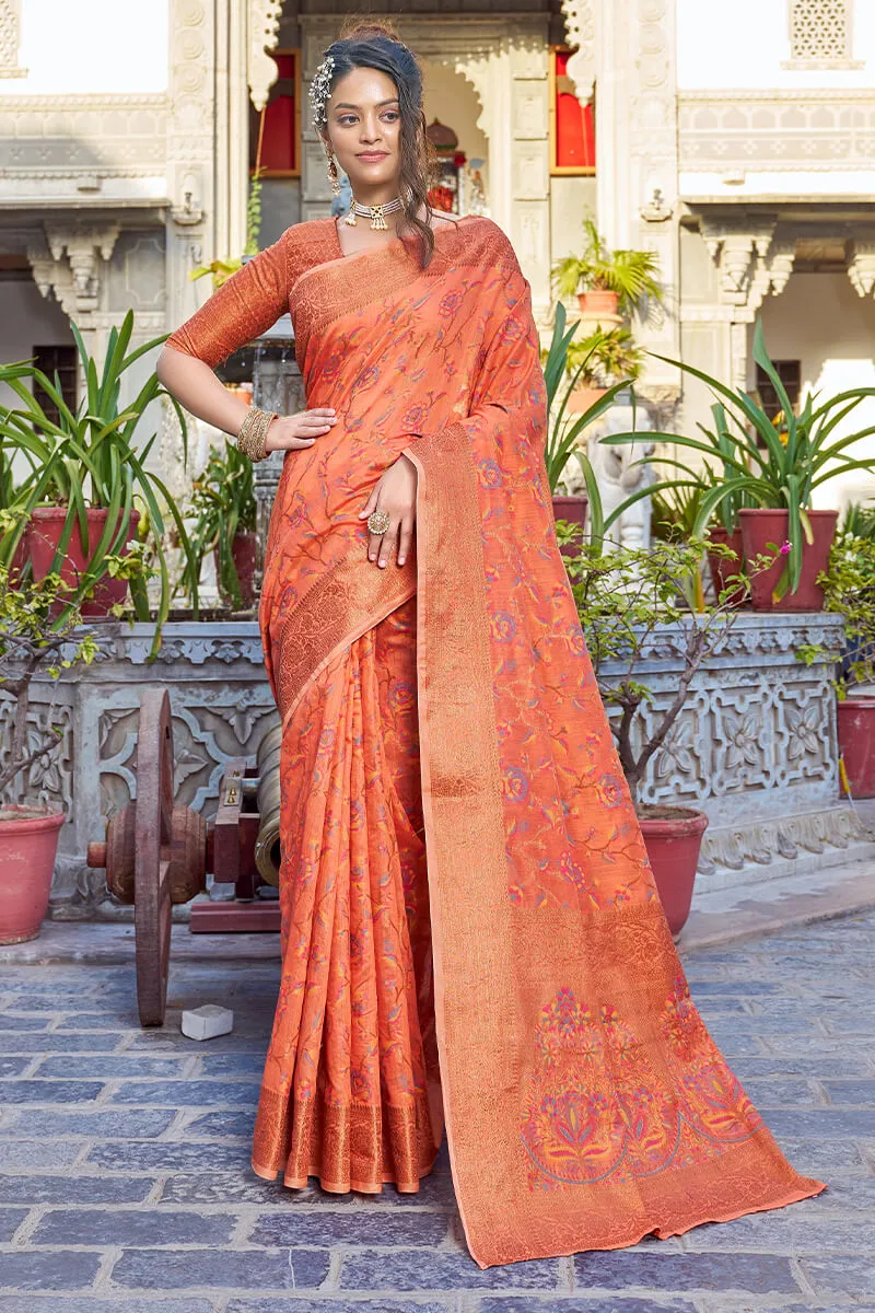 Radiant Orange Pashmina saree With Chatoyant Blouse Piece