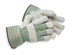 Radnor Large Shoulder Grade Split Leather Palm Gloves With Safety Cuff, Striped Canvas Back And Leather Reinforced Knuckle Strap, Pull Tab, Index Finger And Fingertips