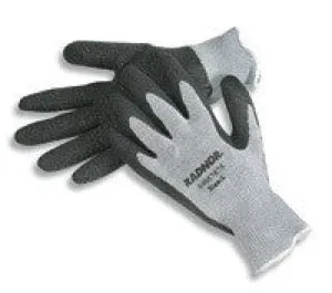 Radnor Medium Gray String Knit Gloves With Black Latex Palm Coating And Blue Hem