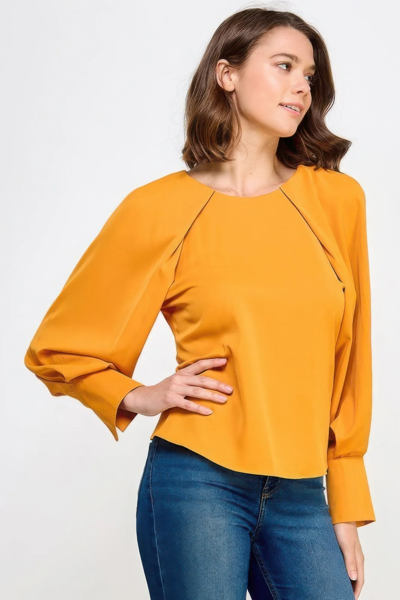 Raglan Long Sleeve Top With Back Neck Tie