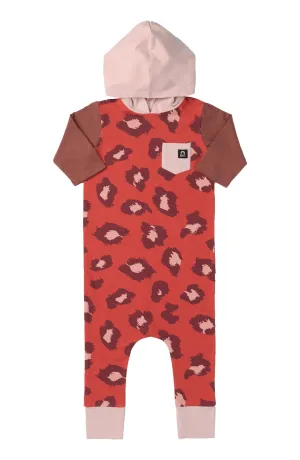 Rags - Girls 3/4 Sleeve Hooded Rag in Spiced Coral Leopard