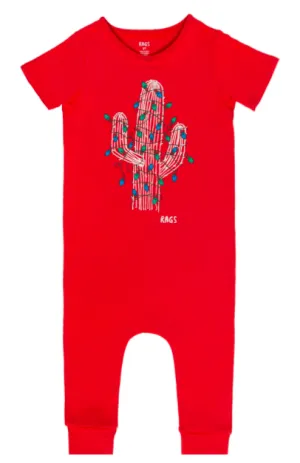 Rags - Short Sleeve Christmas Cactus Rag Romper in Poinsettia