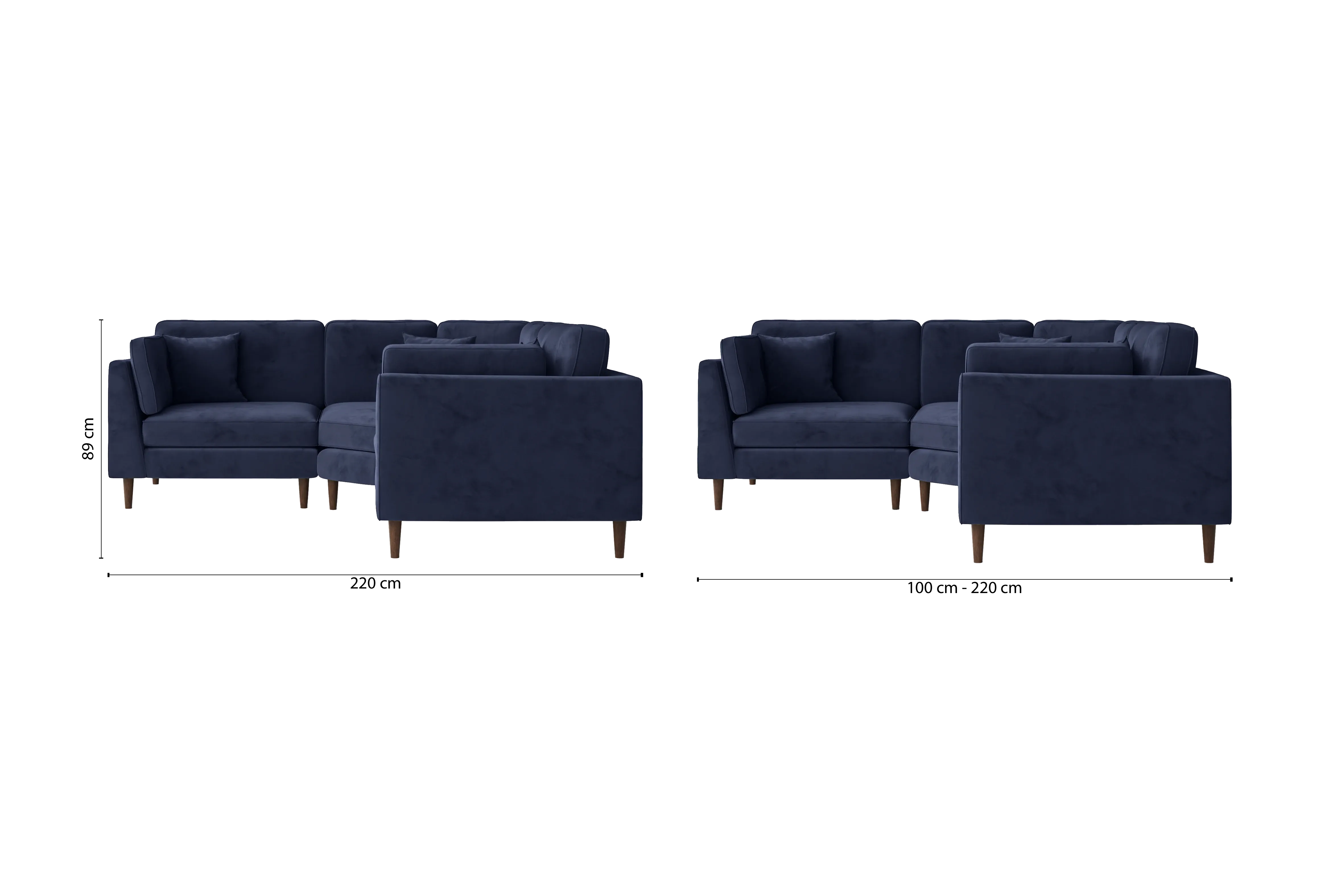 Ragusa 3 Seater Corner Sofa Dark Blue Velvet