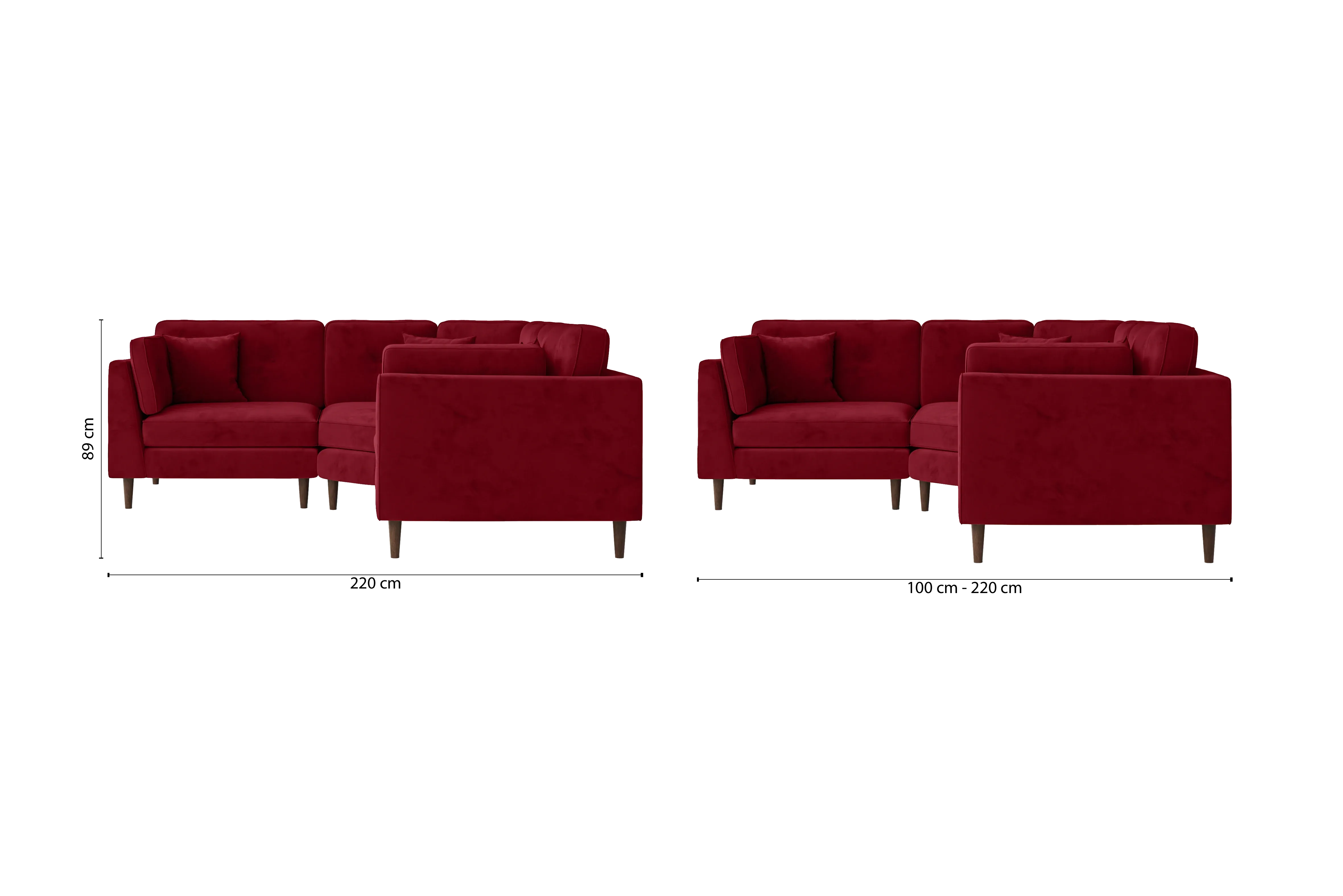 Ragusa 3 Seater Corner Sofa Red Velvet