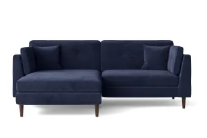 Ragusa 3 Seater Left Hand Facing Chaise Lounge Corner Sofa Dark Blue Velvet