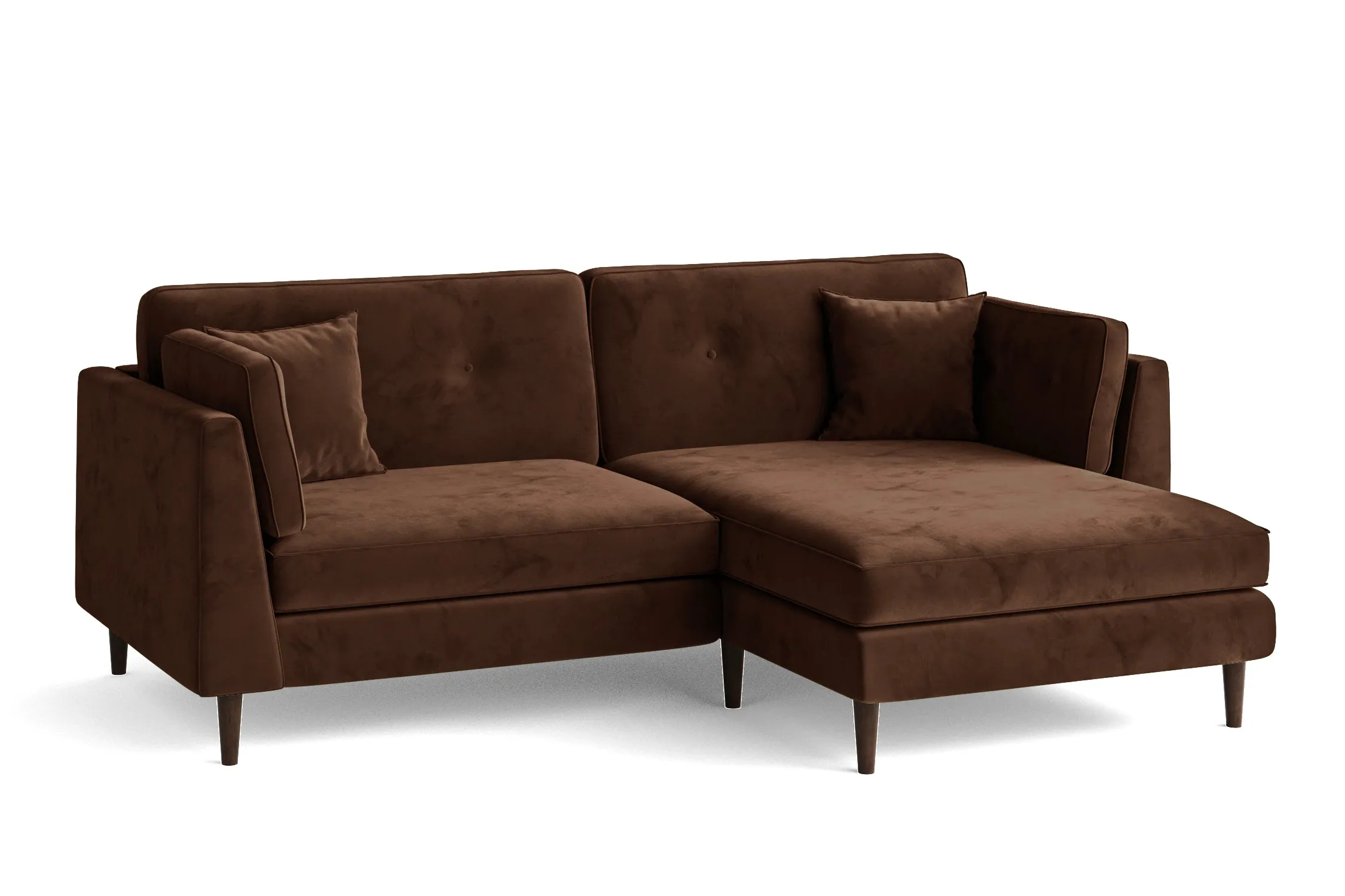 Ragusa 3 Seater Right Hand Facing Chaise Lounge Corner Sofa Coffee Brown Velvet