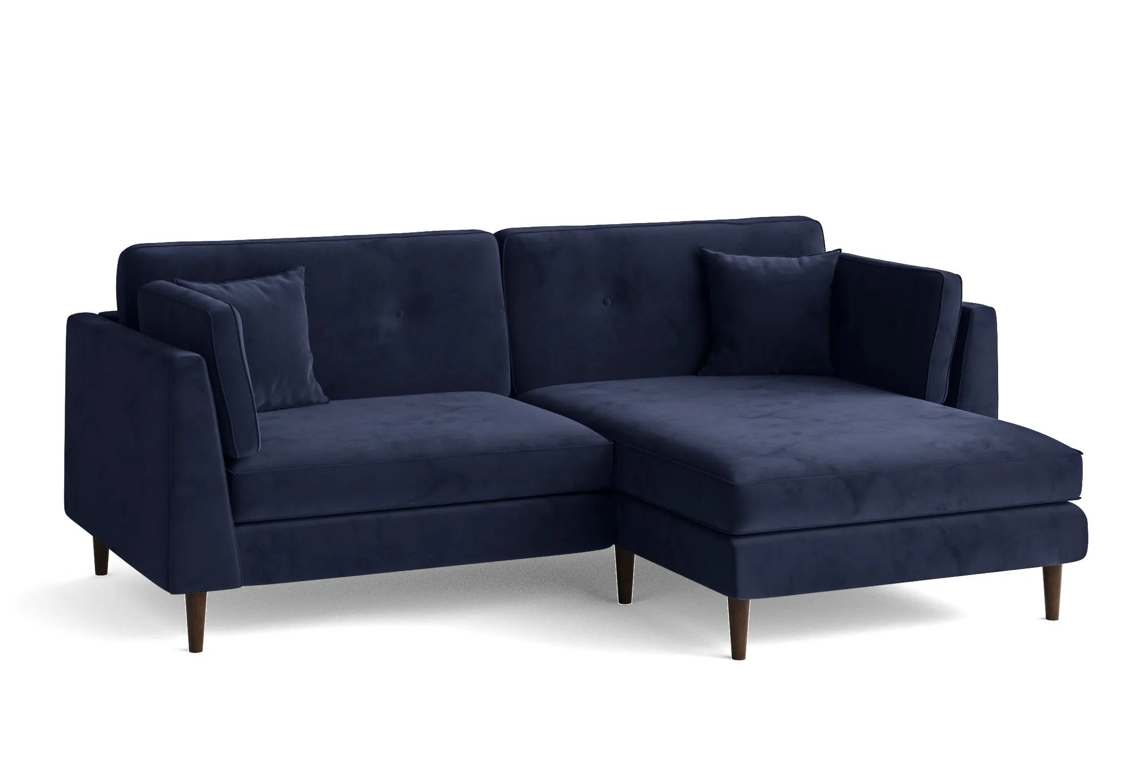 Ragusa 3 Seater Right Hand Facing Chaise Lounge Corner Sofa Dark Blue Velvet