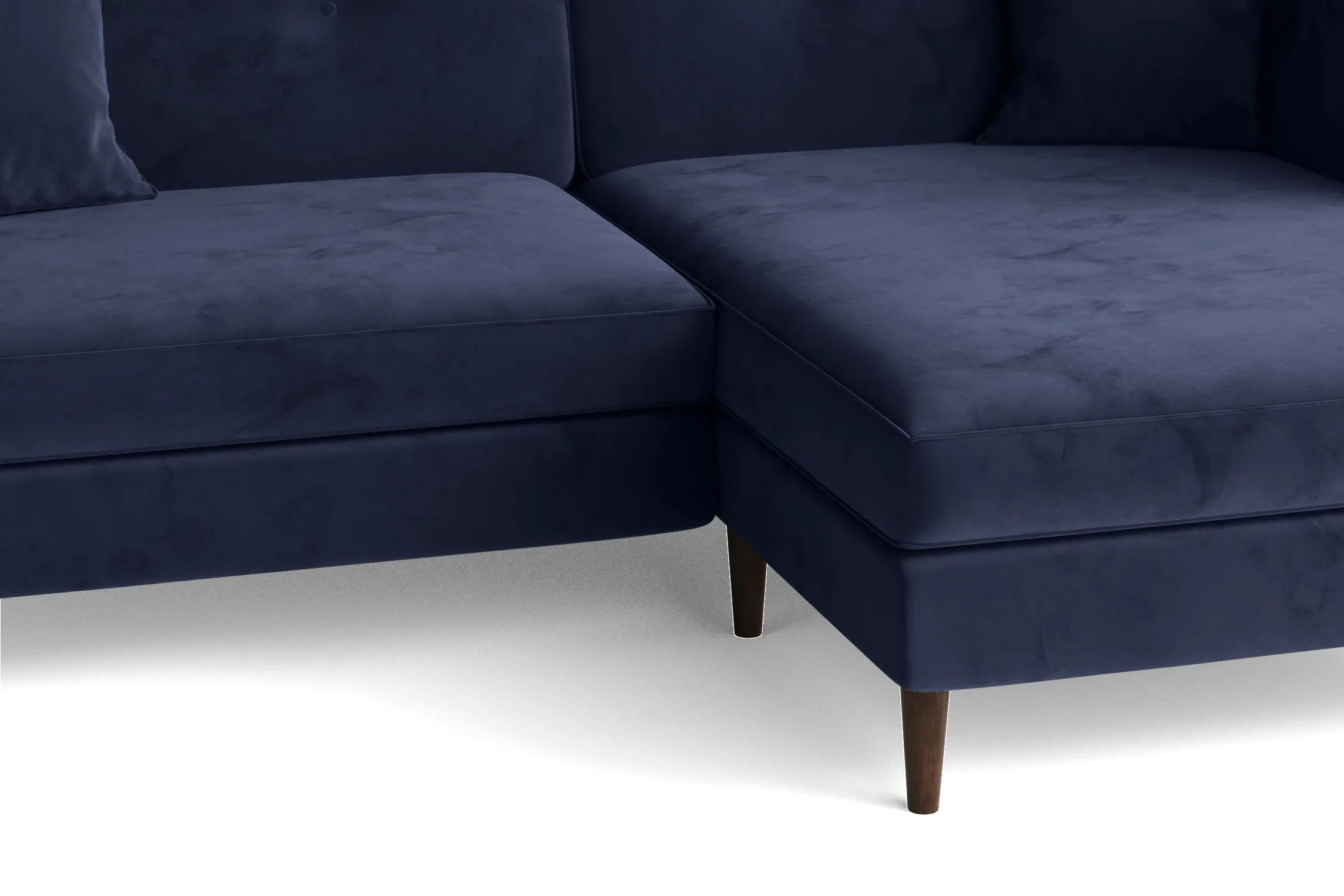 Ragusa 3 Seater Right Hand Facing Chaise Lounge Corner Sofa Dark Blue Velvet