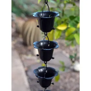 Rain Chain Flower Cups in Black