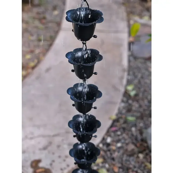 Rain Chain Flower Cups in Black