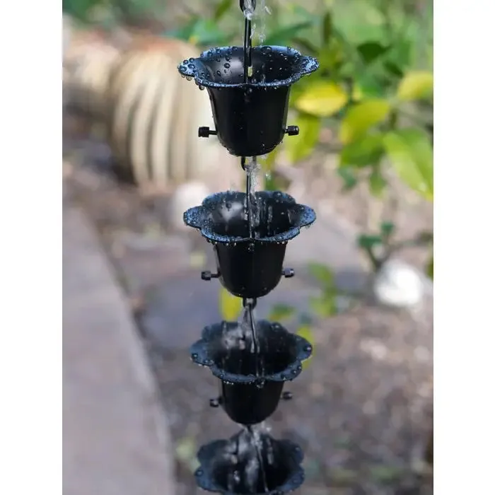 Rain Chain Flower Cups in Black