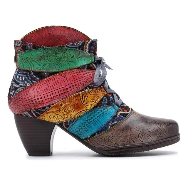 Rainbow Boho Hippie Low Heel Ankle Boots