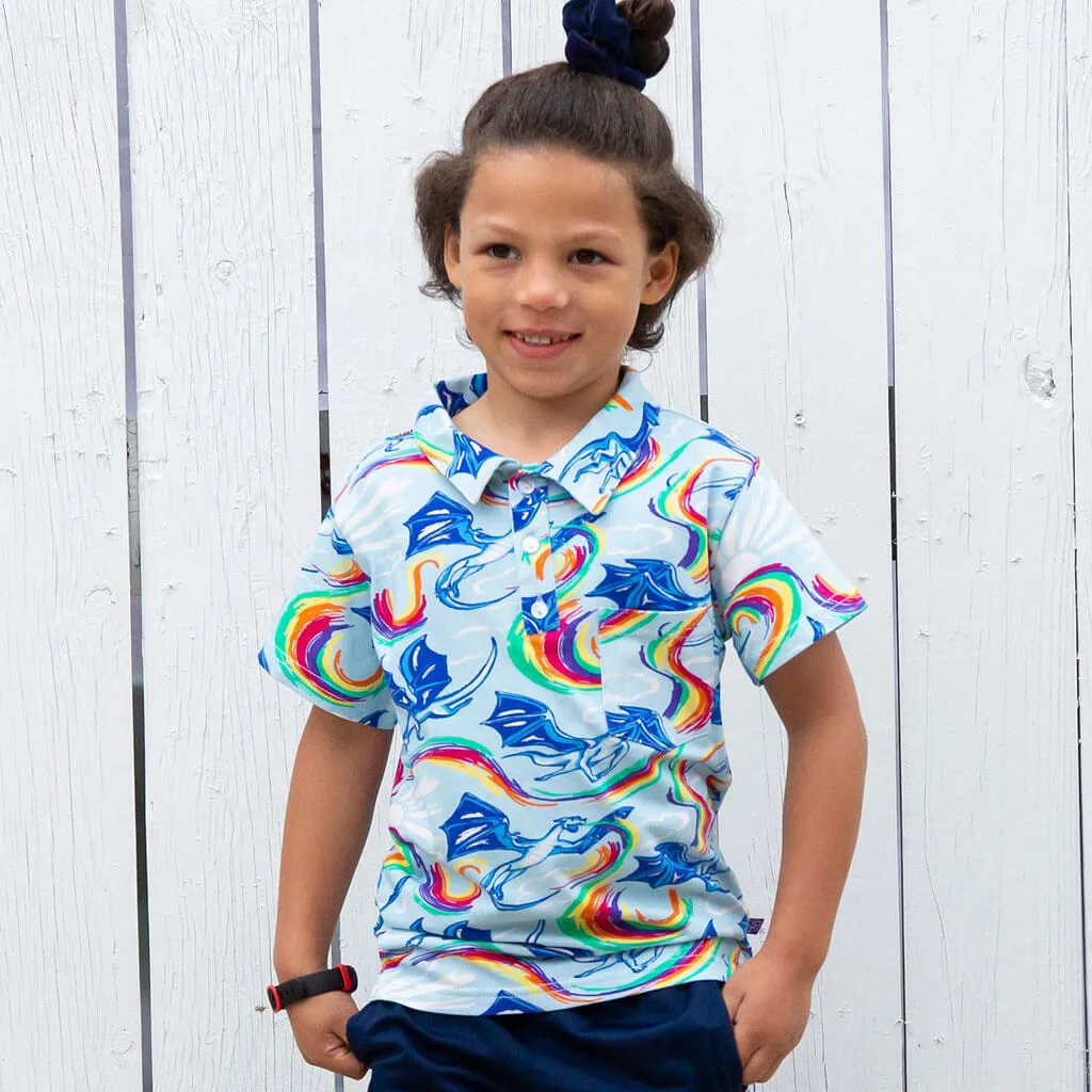 Rainbow Breathing Dragons Short Sleeve Polo Shirt