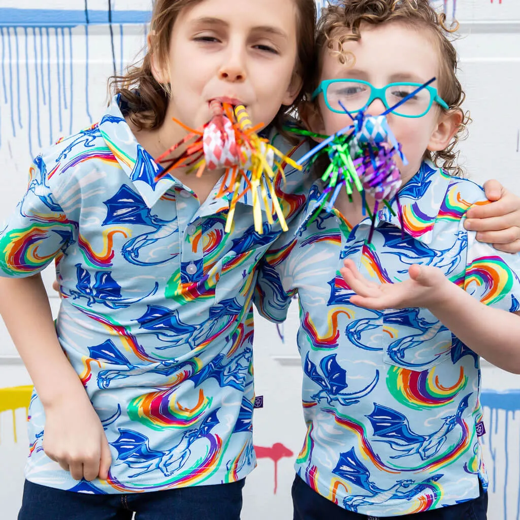 Rainbow Breathing Dragons Short Sleeve Polo Shirt