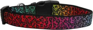 Rainbow Leopard Nylon Dog Collar Xl