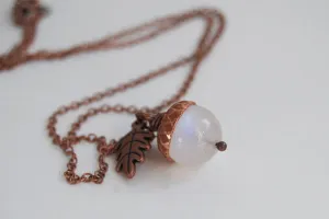 Rainbow Moonstone and Copper Acorn Necklace | Cute Nature Acorn Charm Necklace | Fall Acorn Necklace | Woodland Gemstone Acorn | Nature Jewelry