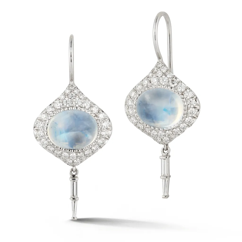 Rainbow Moonstone and Pave Diamond Earrings