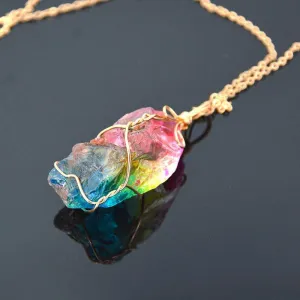 Rainbow Natural Stone Pendant Necklace Charm Crystal Jewelry Unisex Necklace