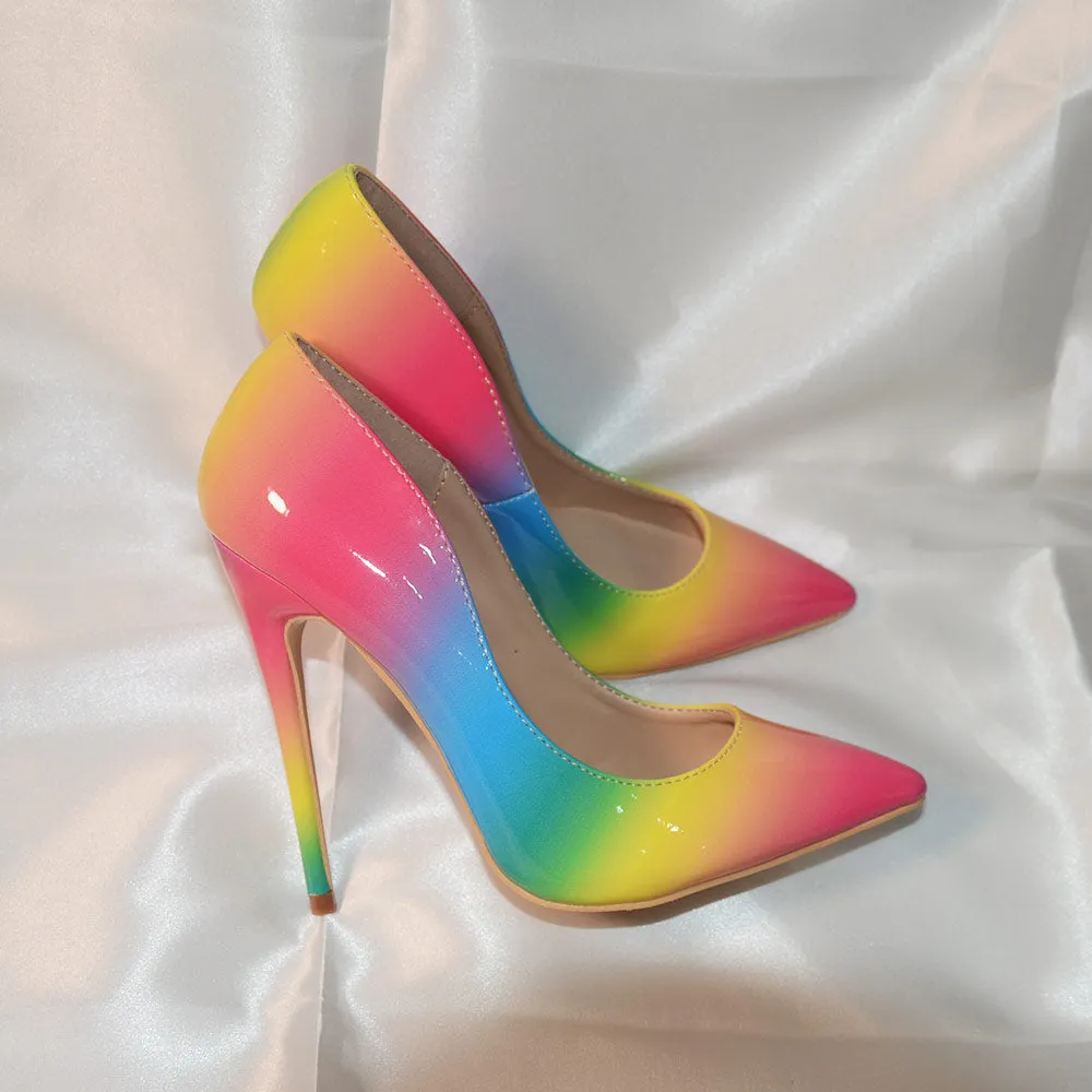 Rainbow Patent Leather Sexy Stiletto High Heel Party Shoes