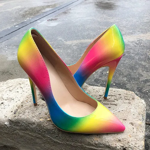 Rainbow Patent Leather Sexy Stiletto High Heel Party Shoes