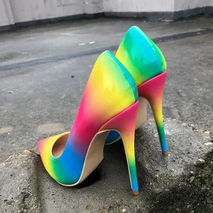 Rainbow Patent Leather Sexy Stiletto High Heel Party Shoes