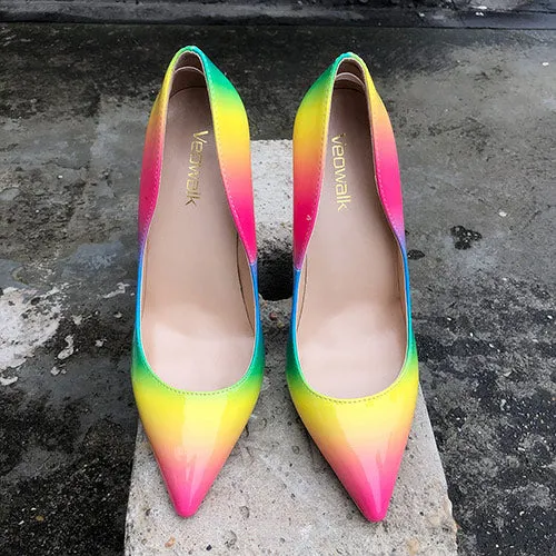 Rainbow Patent Leather Sexy Stiletto High Heel Party Shoes