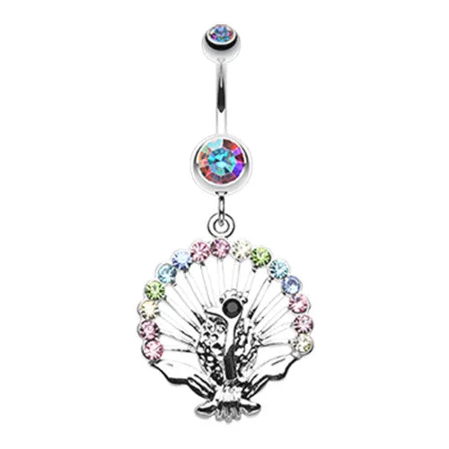 Rainbow Peacock Dance Navel Ring