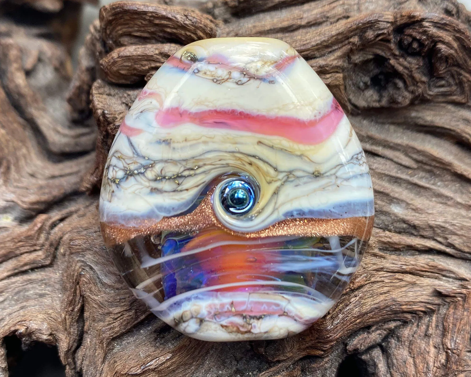 Rainbow Pink Organic Lampwork Focal Bead SRA