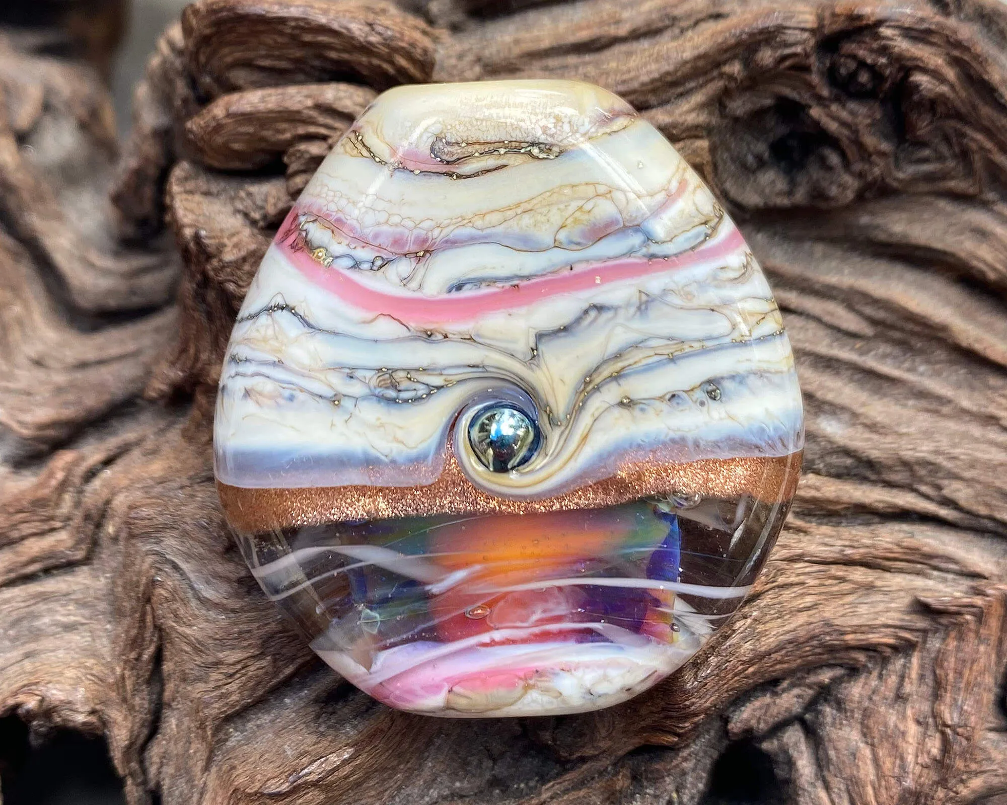 Rainbow Pink Organic Lampwork Focal Bead SRA