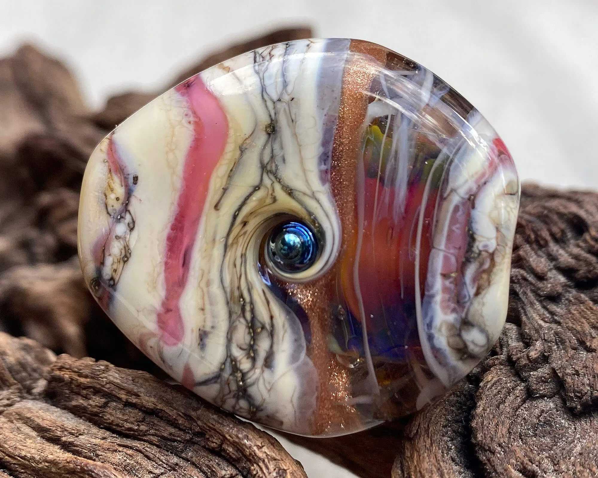 Rainbow Pink Organic Lampwork Focal Bead SRA