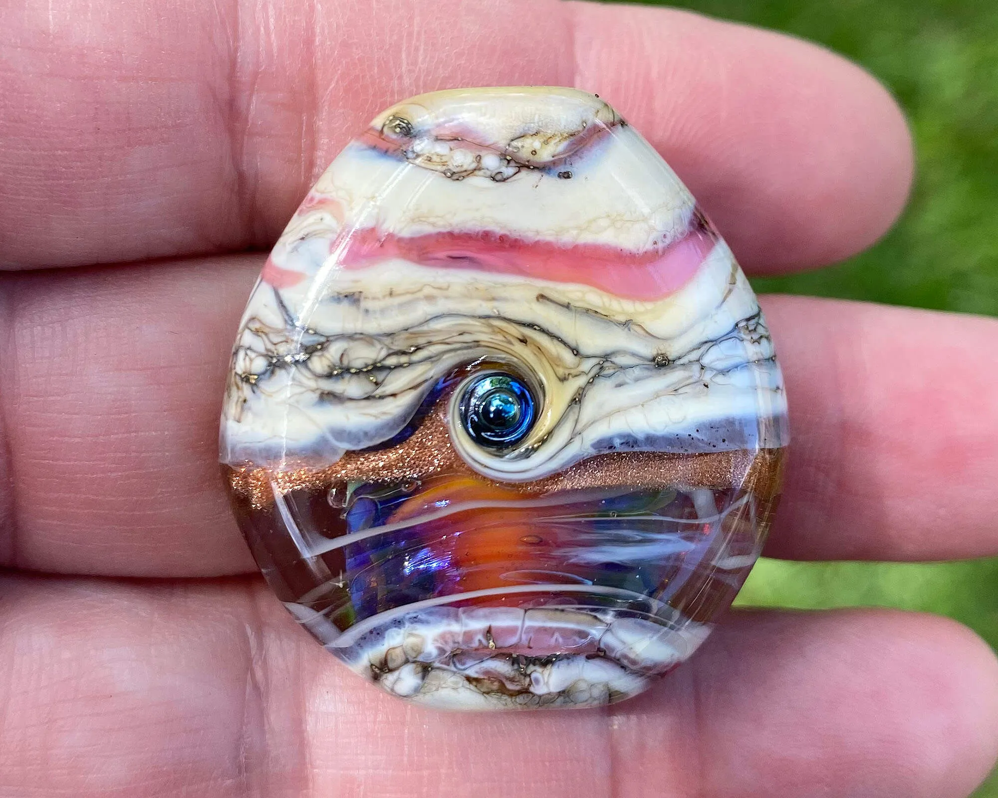 Rainbow Pink Organic Lampwork Focal Bead SRA