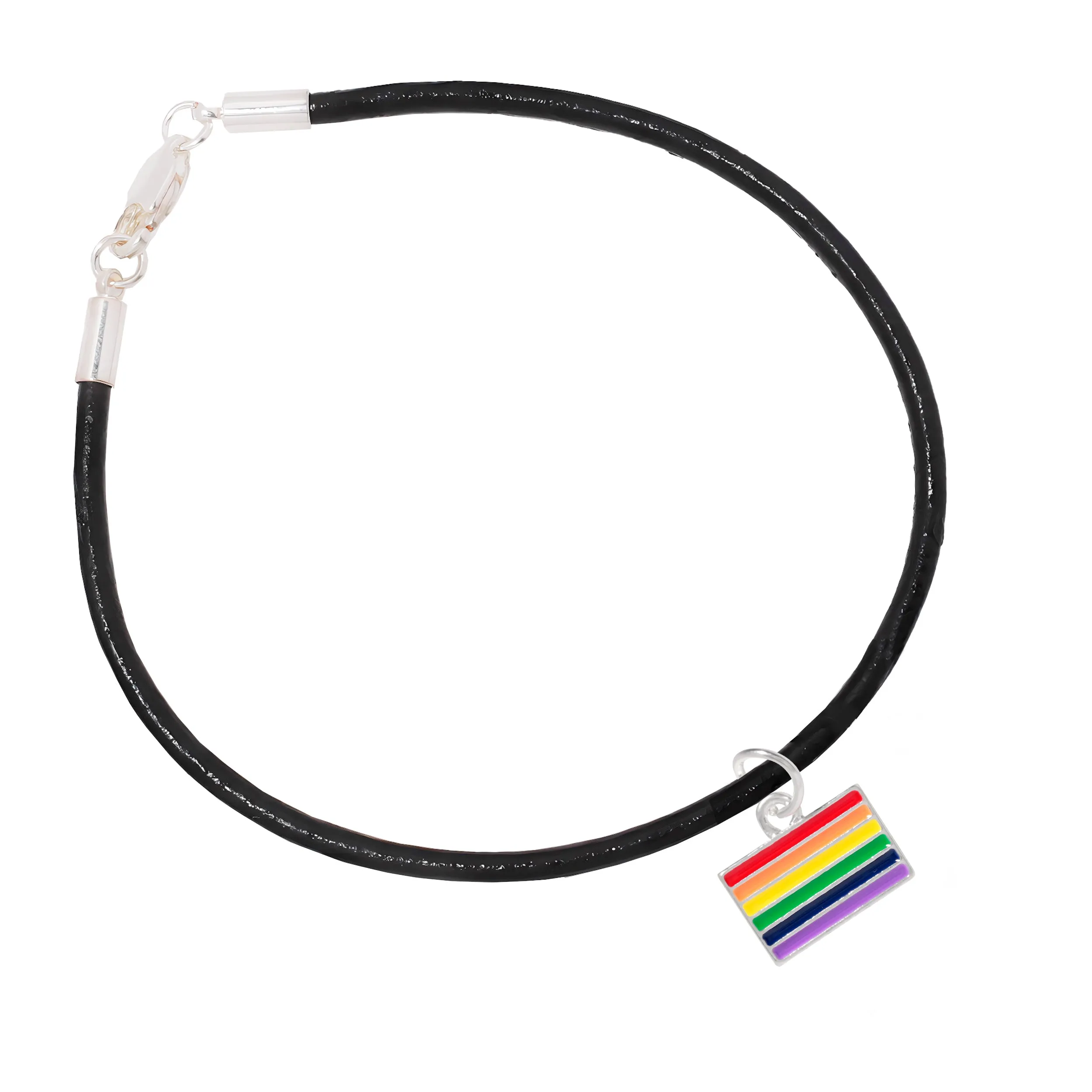 Rainbow Rectangle Flag Black Cord Bracelets