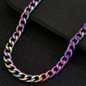 Rainbow Stainless Steel Cuban Chain Hip Hop Style Necklace