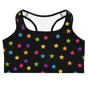 Rainbow Stars Black Sports Bra