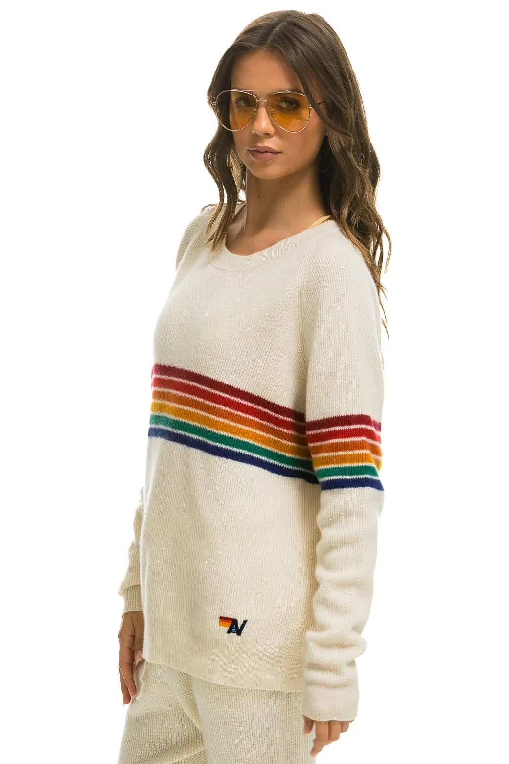 RAINBOW STRIPE 6 UNISEX CASHMERE SWEATER	- VINTAGE WHITE