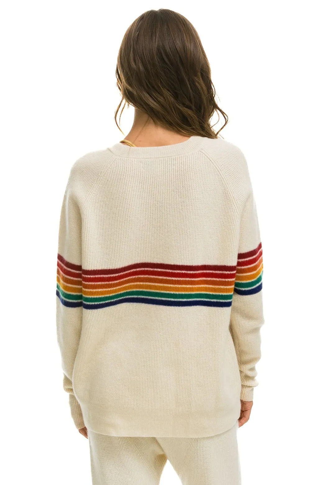 RAINBOW STRIPE 6 UNISEX CASHMERE SWEATER	- VINTAGE WHITE