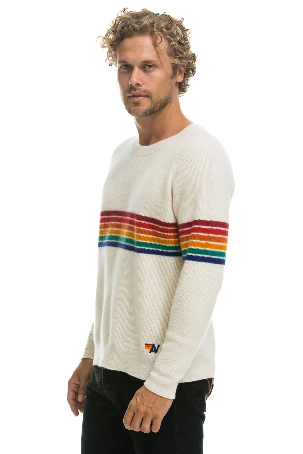 RAINBOW STRIPE 6 UNISEX CASHMERE SWEATER	- VINTAGE WHITE