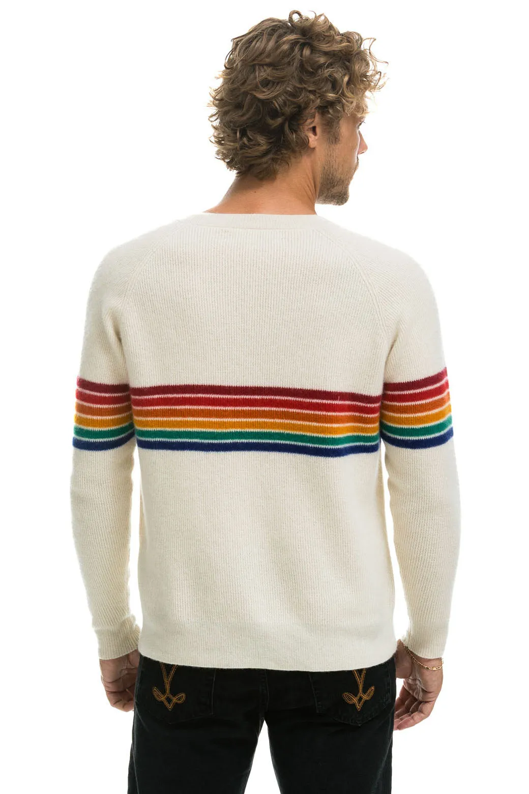 RAINBOW STRIPE 6 UNISEX CASHMERE SWEATER	- VINTAGE WHITE