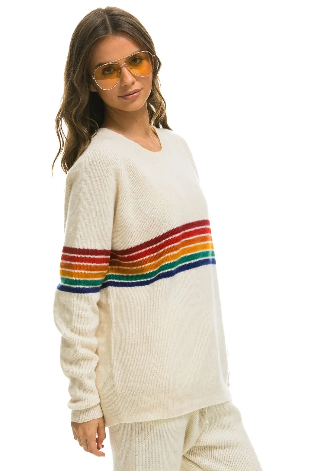 RAINBOW STRIPE 6 UNISEX CASHMERE SWEATER	- VINTAGE WHITE