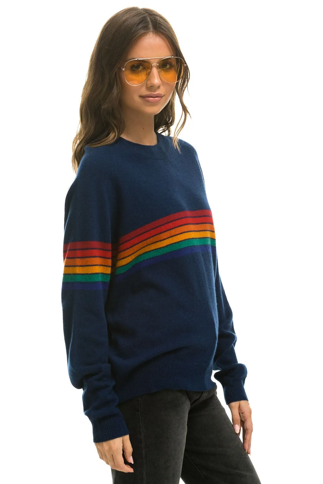 RAINBOW STRIPE 6 UNISEX LIGHT CASHMERE SWEATER - MIDNIGHT