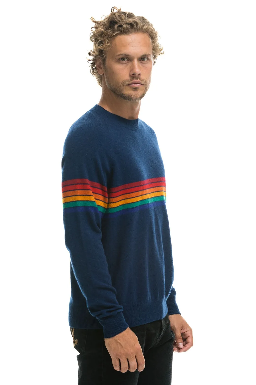 RAINBOW STRIPE 6 UNISEX LIGHT CASHMERE SWEATER - MIDNIGHT